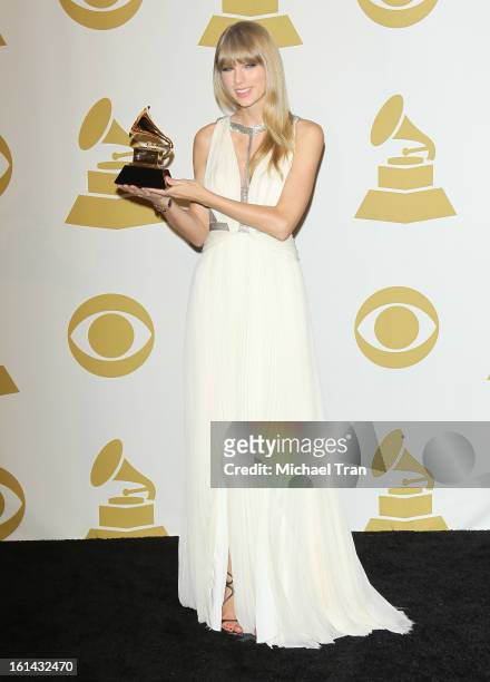 Taylor Swift attends The 55th Annual GRAMMY Awards - press room held at Staples Center on February 10, 2013 in Los Angeles, California.