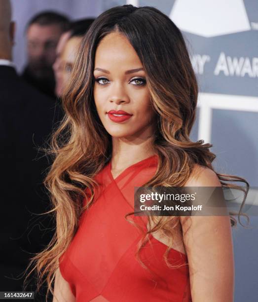 Singer Rihanna arrives at The 55th Annual GRAMMY Awards at Staples Center on February 10, 2013 in Los Angeles, California.