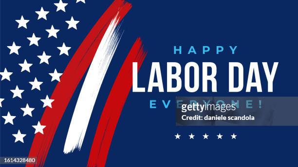 ilustrações, clipart, desenhos animados e ícones de feliz dia do trabalhor. lindo cartão de felicitações moderno com bandeira americana. - dia do trabalhador
