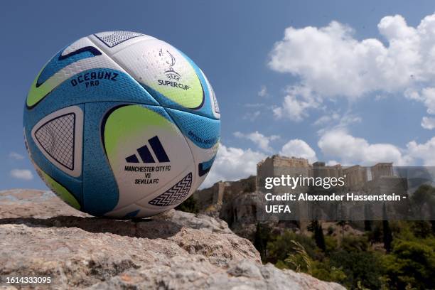 The Official Matchball Adidas Oceaunz Pro For The Uefa Super Cup 2023...  News Photo - Getty Images