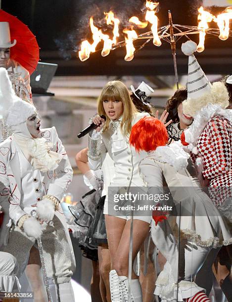 Singer Taylor Swift performs onstage at the 55th Annual GRAMMY Awards at Staples Center on February 10, 2013 in Los Angeles, California.