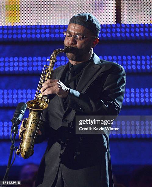 Musician Kenny Garrett performs onstage during the 55th Annual GRAMMY Awards at STAPLES Center on February 10, 2013 in Los Angeles, California.