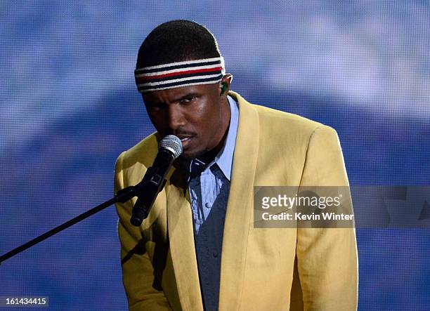 Singer Frank Ocean performs onstage during the 55th Annual GRAMMY Awards at STAPLES Center on February 10, 2013 in Los Angeles, California.