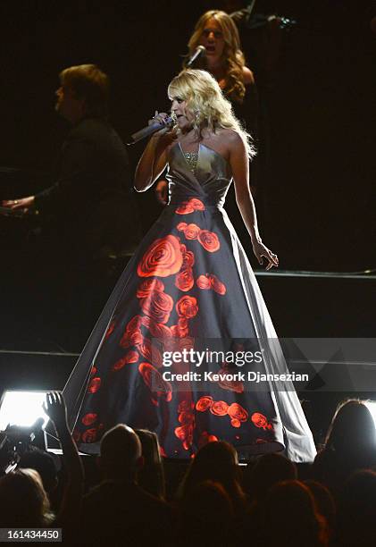 Recording artist Carrie Underwood performs onstage at the 55th Annual GRAMMY Awards at Staples Center on February 10, 2013 in Los Angeles, California.