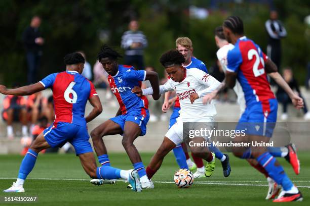 Shola Shoretire of Manchester United U21s in action during the Premier League 2 match between Crystal Palace U21 and Manchester United U21 at Crystal...