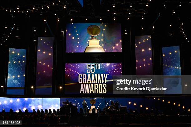 General view of the stage at the 55th Annual GRAMMY Awards at Staples Center on February 10, 2013 in Los Angeles, California.