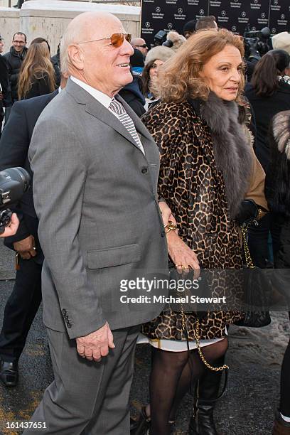 Barry Diller and designer Diane Von Furstenberg seen during fall 2013 Mercedes-Benz Fashion Week at Lincoln Center for the Performing Arts on...