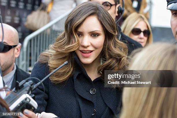 Actress Katharine McPhee seen during fall 2013 Mercedes-Benz Fashion Week at Lincoln Center for the Performing Arts on February 10, 2013 in New York...