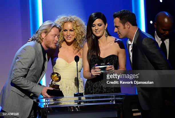 Musicians Phillip Sweet, Kimberly Schlapman, Karen Fairchild, and Jimi Westbrook of the group Little Big Town, winners of Best Country Duo/Group...
