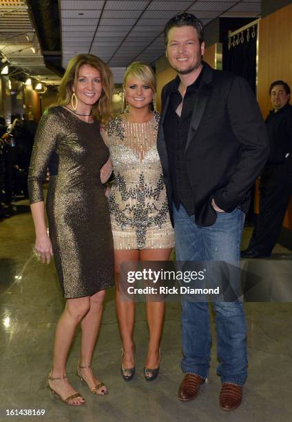 Singer Miranda Lambert , singer Blake Shelton and guest attend the 55th Annual GRAMMY Awards at STAPLES Center on February 10, 2013 in Los Angeles,...