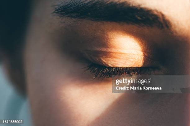 beautiful eye close up. - freckle stock pictures, royalty-free photos & images