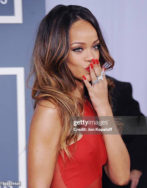 Singer Rihanna arrives at The 55th Annual GRAMMY Awards at Staples Center on February 10, 2013 in Los Angeles, California.