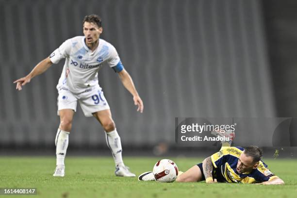 Uros Radakovic of MKE Ankaragucu in action against Francois Stambouli of Yukatel Adana Demirspor during the Turkish Super Lig week 2 match between...