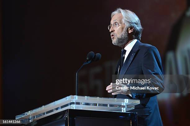 President/CEO of The Recording Academy Neil Portnow speaks onstage during the 55th Annual GRAMMY Awards at NOKIA Theatre L.A. Live on February 10,...