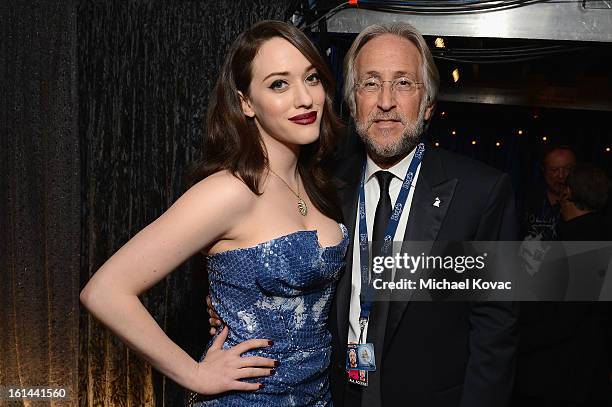 Actress Kat Dennings and president/CEO of The Recording Academy Neil Portnow attend the 55th Annual GRAMMY Awards at STAPLES Center on February 10,...