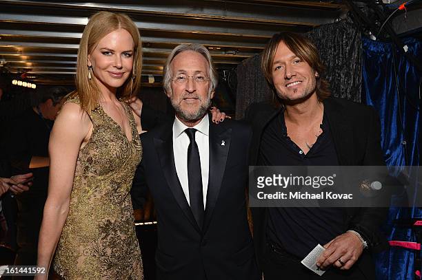 Actress Nicole Kidman, President/CEO of The Recording Academy Neil Portnow, and musician Keith Urban attend the 55th Annual GRAMMY Awards at STAPLES...