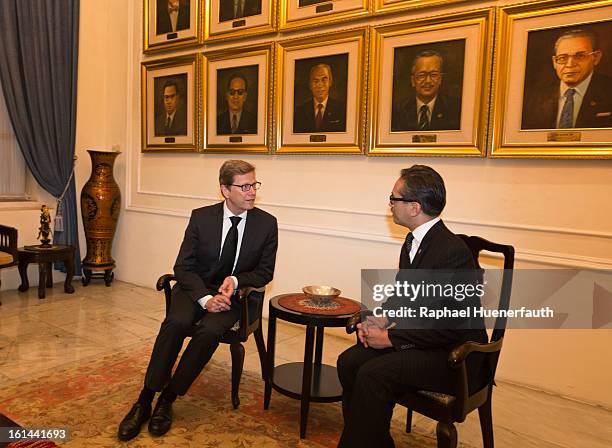 German Foreign Minister Guido Westerwelle and his Indonesian counterpart Marty Natalegawa hold talks at the foreign office on February 10, 2013 in...