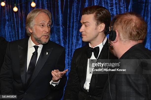 President/CEO of The Recording Academy Neil Portnow and Singer Justin Timberlake attend the 55th Annual GRAMMY Awards at STAPLES Center on February...