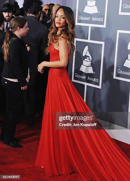 Singer Rihanna arrives at The 55th Annual GRAMMY Awards at Staples Center on February 10, 2013 in Los Angeles, California.