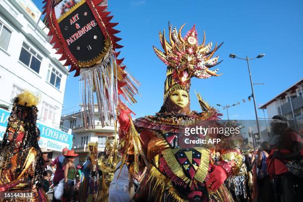 Revelers take part in the Carnival parade in the streets of Fort-de-France on the French Caribbean island of Martinique, on February 10, 2013. The...
