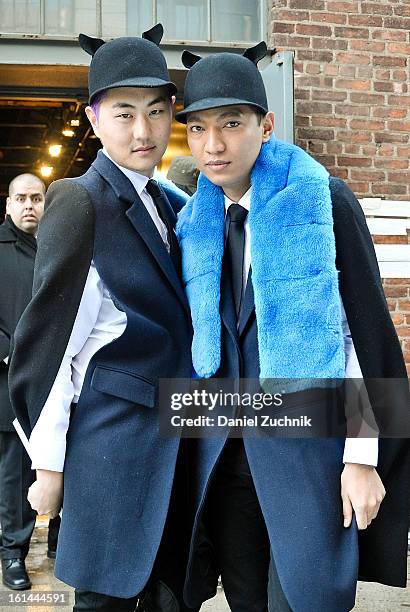 David Yi and Bryan Boy seen outside the DKNY show on February 10, 2013 in New York City.