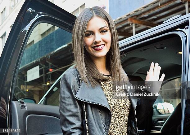 Actress Victoria Justice seen outside the DKNY show on February 10, 2013 in New York City.