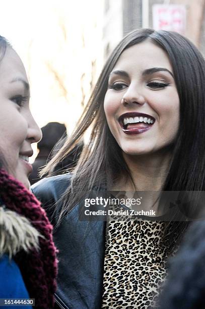 Actress Victoria Justice seen outside the DKNY show on February 10, 2013 in New York City.