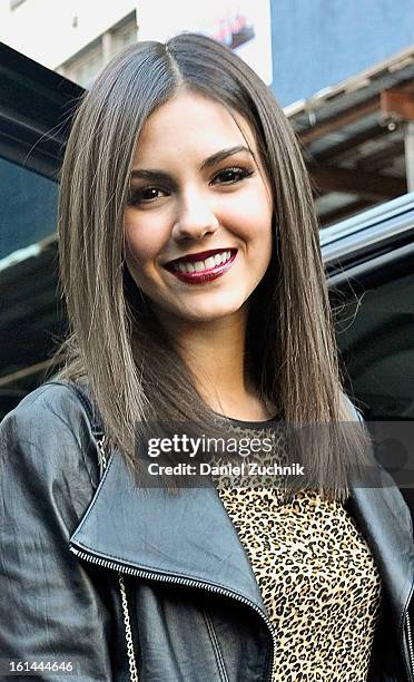 Actress Victoria Justice seen outside the DKNY show on February 10, 2013 in New York City.