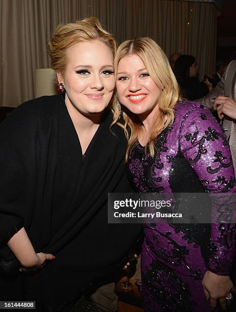 Singers Adele and Kelly Clarkson attend Sony Music Grammy Reception at Bar Nineteen 12 on February 10, 2013 in Beverly Hills, California.