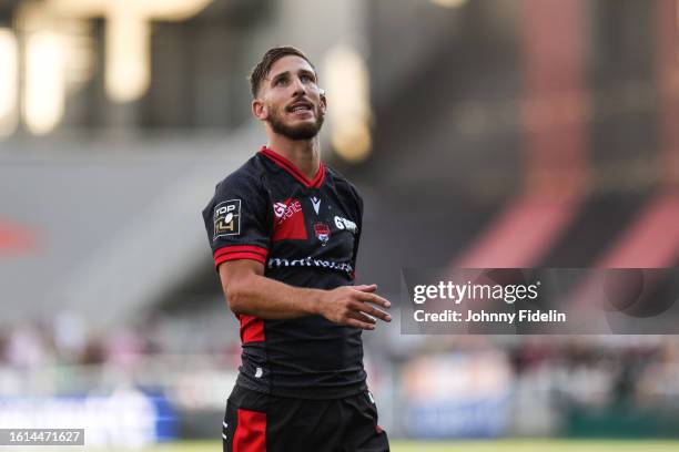 Vincent RATTEZ of Lyon OU with a mouth guard during the Top 14 match between Lyon Olympique Universitaire and Rugby Club Toulonnais at MATMUT Stadium...