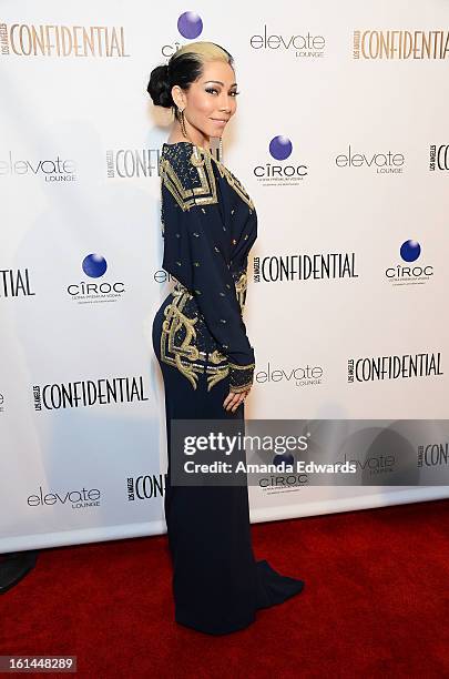 Singer/songwriter Bridget Kelly arrives at the Los Angeles Confidential and Harmony Project GRAMMY after party honoring Mary J. Blige at Elevate...