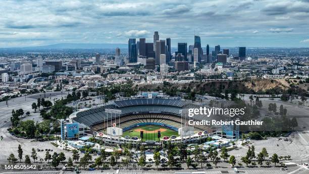 Los Angeles, CA, Monday, August 21, 2023 - Clouds move off into the distance as downtown Los Angeles dries off in the aftermath of Tropical Storm...