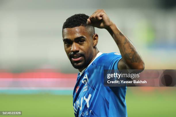 Malcom of Al Hilal celebrates after scoring the team's second goal during the Saudi Pro League match between Abha and Al-Hilal at Prince Sultan Bin...