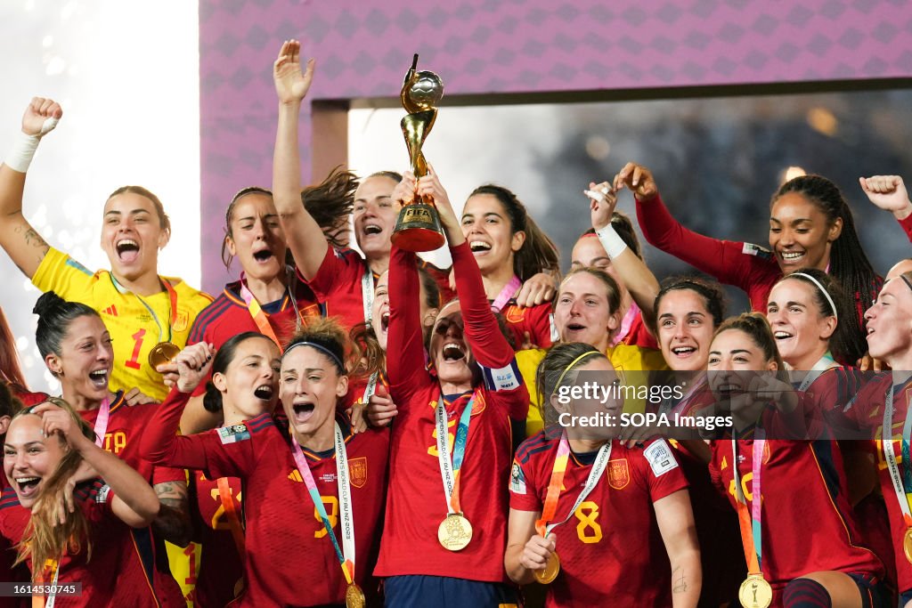 Spain team celebrates after winning the Women's World Cup...