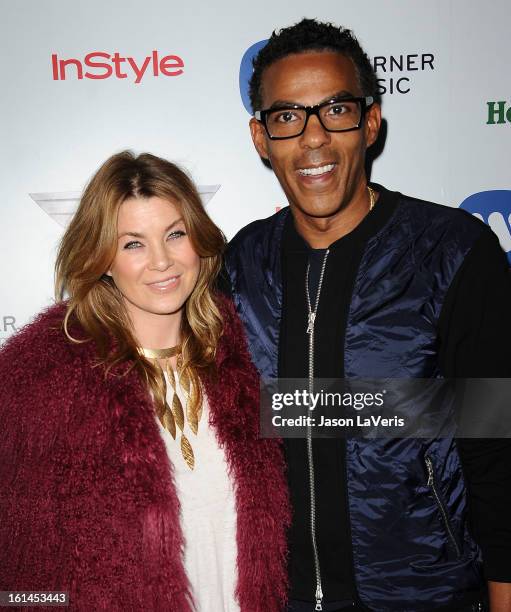 Actress Ellen Pompeo and husband Chris Ivery attend the Warner Music Group 2013 Grammy celebration at Chateau Marmont on February 10, 2013 in Los...