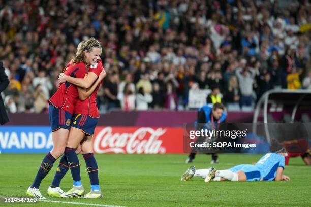 Alexia Putellas and Irene Guerrero of Spain celebrate after winning the Women's World Cup 2023 Final game between Spain and England at Accor Stadium....