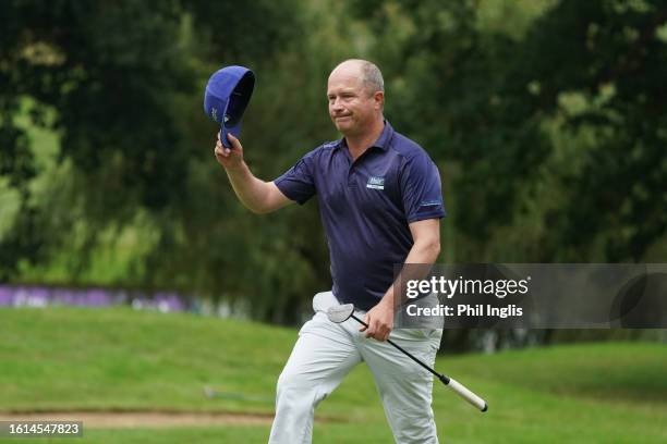 Greig Hutcheon of Scotland during Day Three of the Legends Tour Trophy hosted by Simon Khan at Hanbury Manor Marriott Hotel & Country Club on August...
