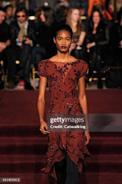 Model walks the runway at the Zac Posen Autumn Winter 2013 fashion show during New York Fashion Week on February 10, 2013 in New York, United States.