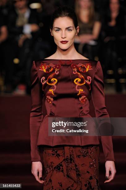 Model walks the runway at the Zac Posen Autumn Winter 2013 fashion show during New York Fashion Week on February 10, 2013 in New York, United States.