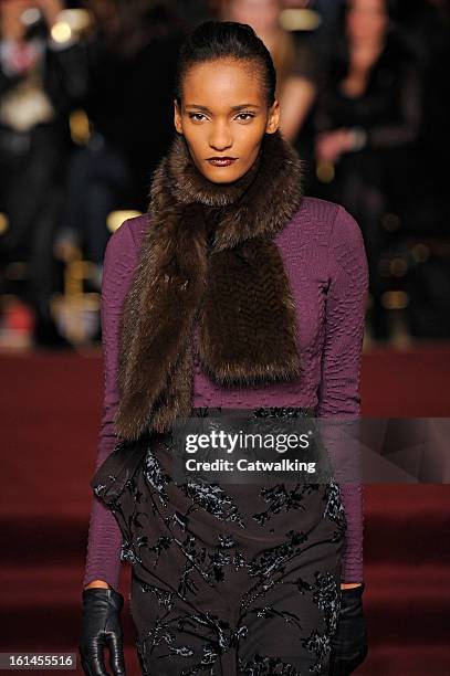 Model walks the runway at the Zac Posen Autumn Winter 2013 fashion show during New York Fashion Week on February 10, 2013 in New York, United States.