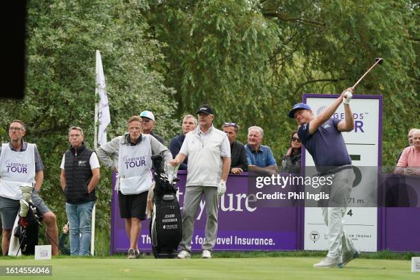 Greig Hutcheon of Scotland during Day Three of the Legends Tour Trophy hosted by Simon Khan at Hanbury Manor Marriott Hotel & Country Club on August...