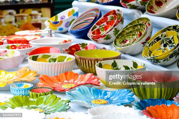 craft fair, colored ceramics - vintage crockery stock pictures, royalty-free photos & images