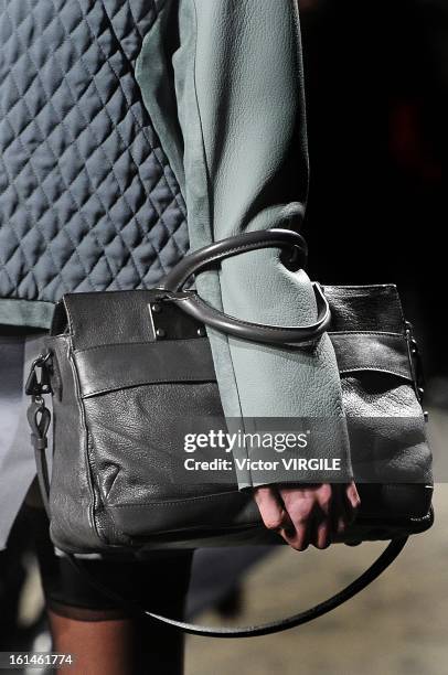 Model walks the runway at the Rag & Bone Women's Ready to Wear Fall/Winter 2013-2014 fashion show during Mercedes-Benz Fashion Week at Skylight...