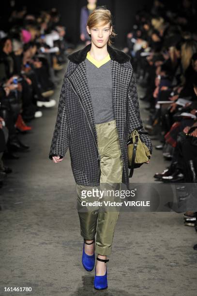 Model walks the runway at the Rag & Bone Women's Ready to Wear Fall/Winter 2013-2014 fashion show during Mercedes-Benz Fashion Week at Skylight...