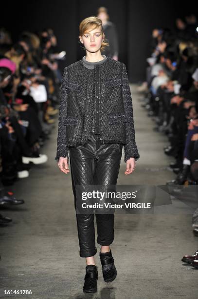 Model walks the runway at the Rag & Bone Women's Ready to Wear Fall/Winter 2013-2014 fashion show during Mercedes-Benz Fashion Week at Skylight...