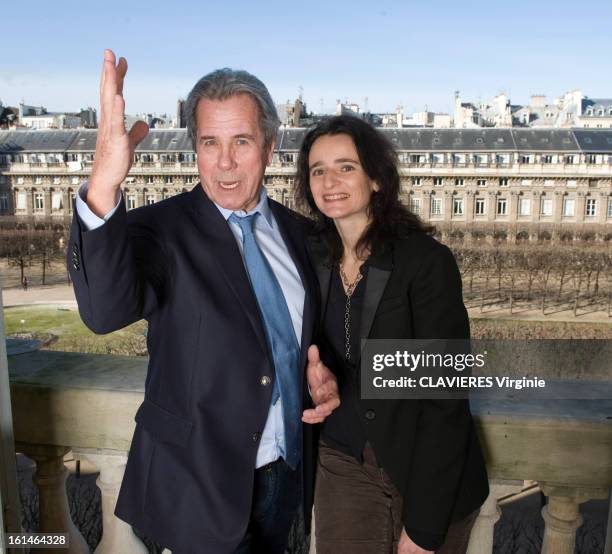 Jean-Louis Debre the President of the Constitutional council and his Fiancee the writer Valerie Bochenek pose in their apartement in the Palais Royal...