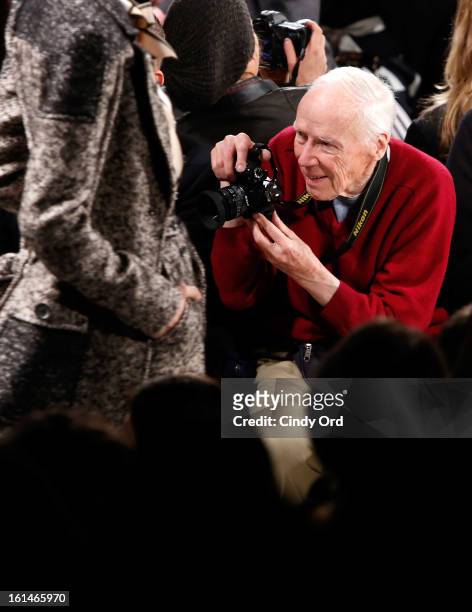 Photographer Bill Cunningham attends the Carolina Herrera Fall 2013 fashion show during Mercedes-Benz Fashion Week at The Theatre at Lincoln Center...