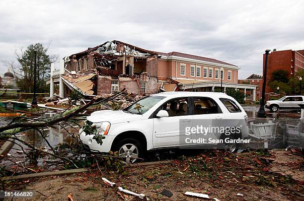 The Ogletree House, part of the Alumni Association, on the campus of the University of Southern Mississippi was partially destroyed after a tornado...