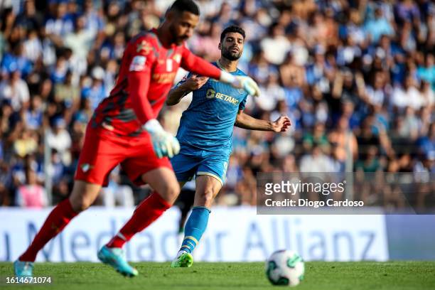 Mehdi Taremi of FC Porto and Kewin Silva of Moreirense FC battle for the ball during the Liga Portugal Bwin match between Moreirense FC and FC Porto...