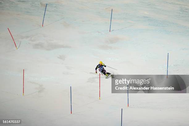 Ivica Kostelic of Croatia skis in the slalom section on his way to finishing second in the Men's Super Combined during the Alpine FIS Ski World...
